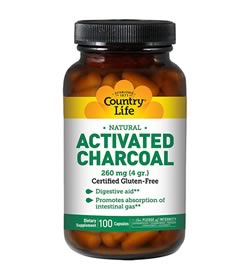 Natural Activated Charcoal 260 mg, Country Life (100 Capsules)