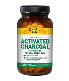 Natural Activated Charcoal 260 mg, Country Life (40 Capsules)